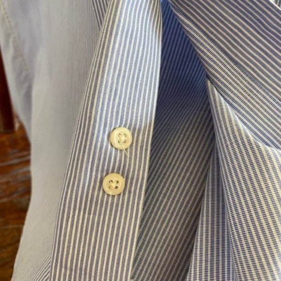 ALFANI * BLUE WHITE Stripe DRESS SHIRT * cufflinks * Chest Pocket * 16.5 * 32-33 - Picture 7 of 11
